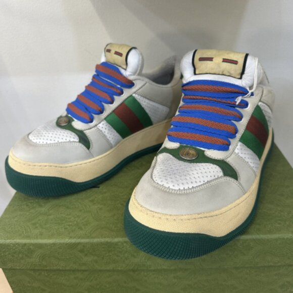 Gucci Men's Double Screener Leather Low- Top Sneakers Size 8 - Picture 1 of 10
